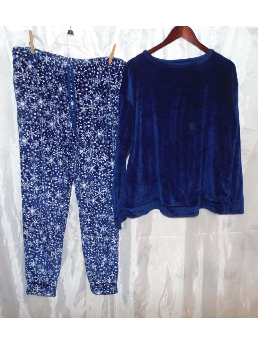 Cuddl Duds Women's Blue Velour Jogger Holiday Pajama Set Size L Tall Cozy Warm
